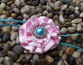 Pink Satin Rose and Turquoise Baby Headband - Newborn Girl Teen Adult Headband - Photo Prop