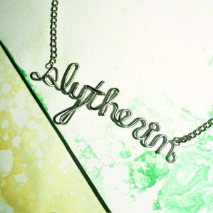 Slytherin Necklace - Silver Wire Harry Potter Fandom Word Jewelry - Draco Malfoy's Girlfriend Gift for her
