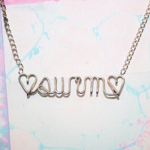Swim Necklace - Siver Wire Hearts Cursive Gift for a Swimmer