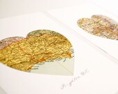 2 Custom Map Art Prints - Personalized Engagement Gift Wedding Gift - Vintage Map Heart Art Wall Decor for Housewarming and more