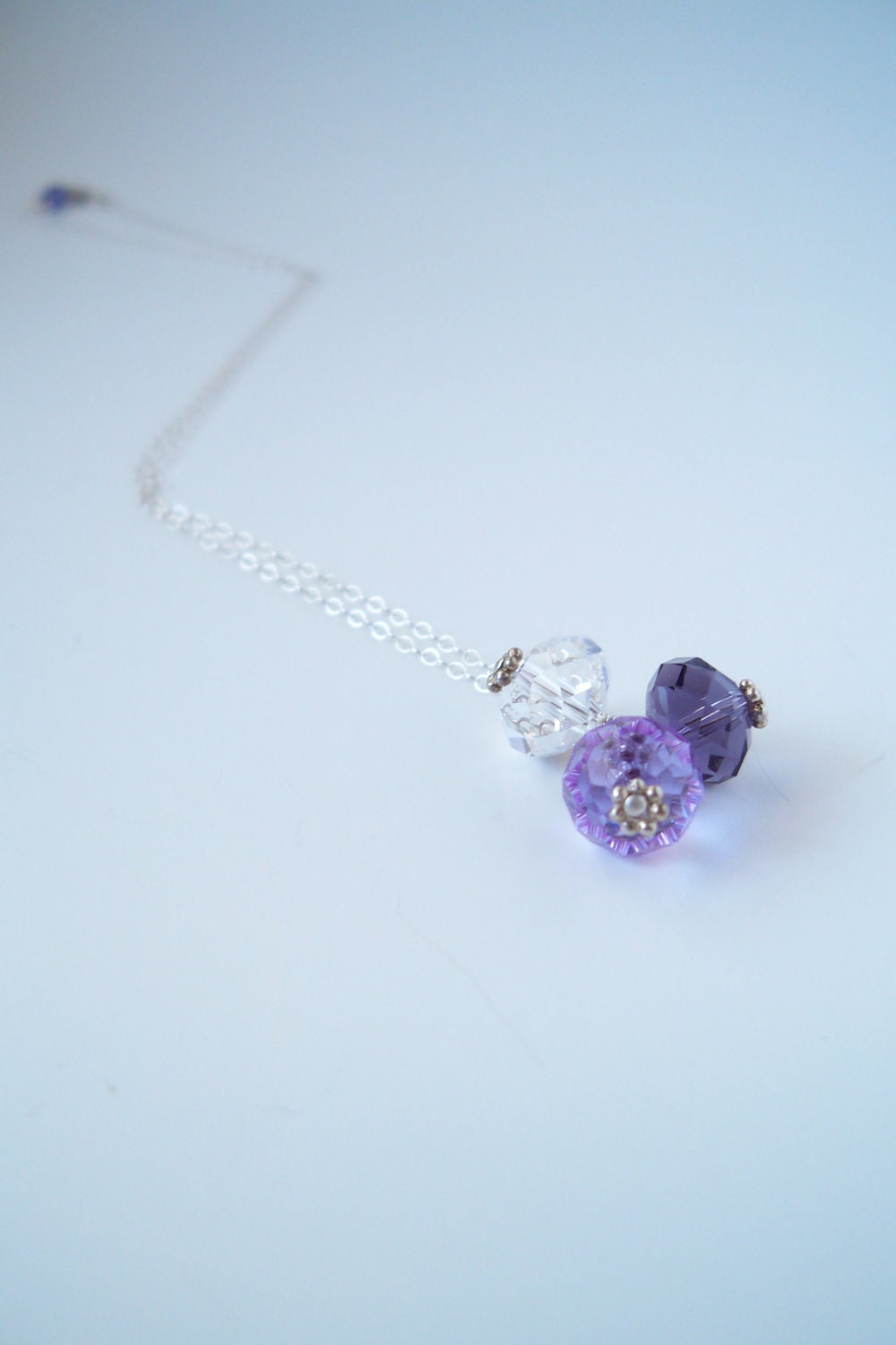 Purple Crystal Necklace -  Lilac  -Lavender - Crystal - Dainty