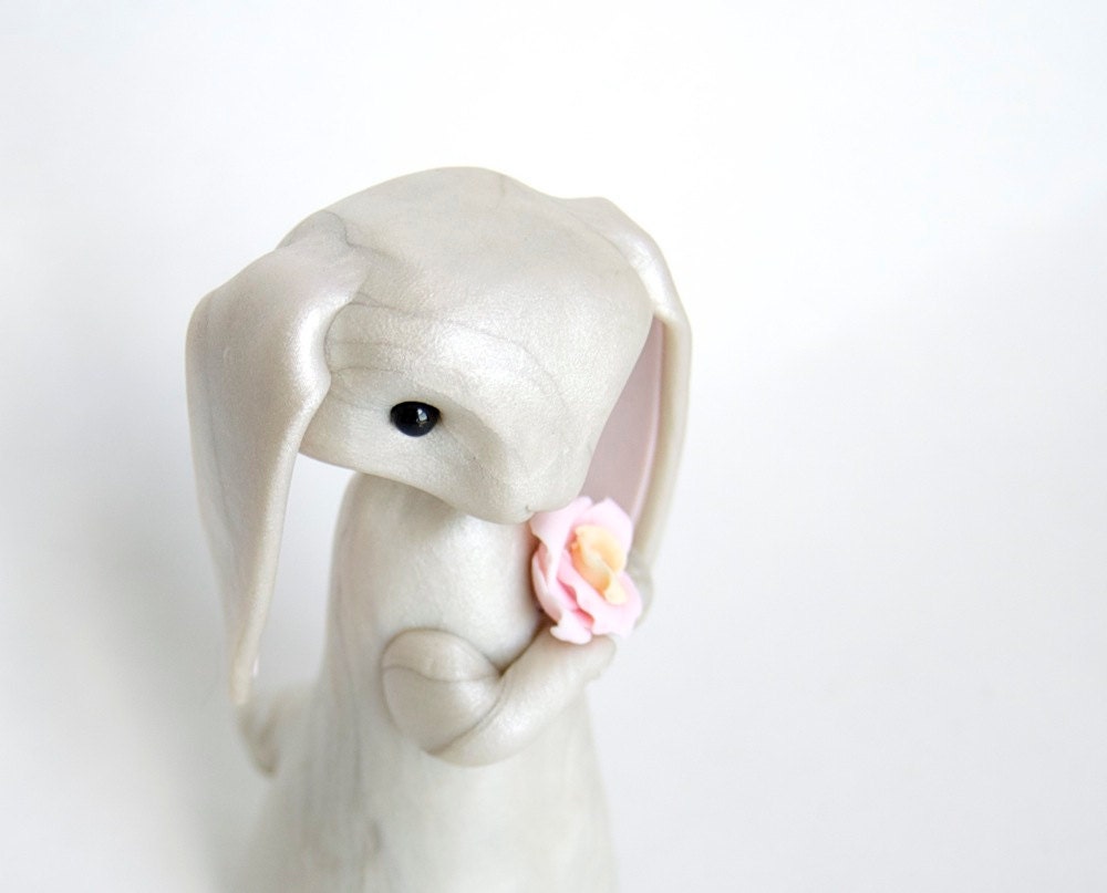 Pearly White Lop Bunny with a Rose by Bonjour Poupette