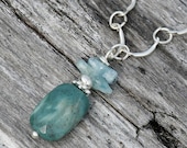 Natural Green Necklace, Ocean Jasper, Blue Aquamarine, Beaded, Handmade, Spring, Summer