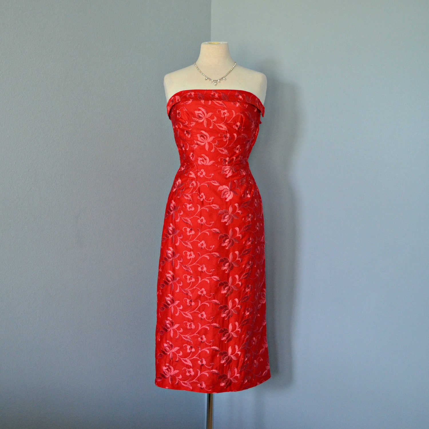 Vintage 1960s Cocktail Dress...Gorgeous Deep Rose Strapless Cocktail Dress Party Dress
