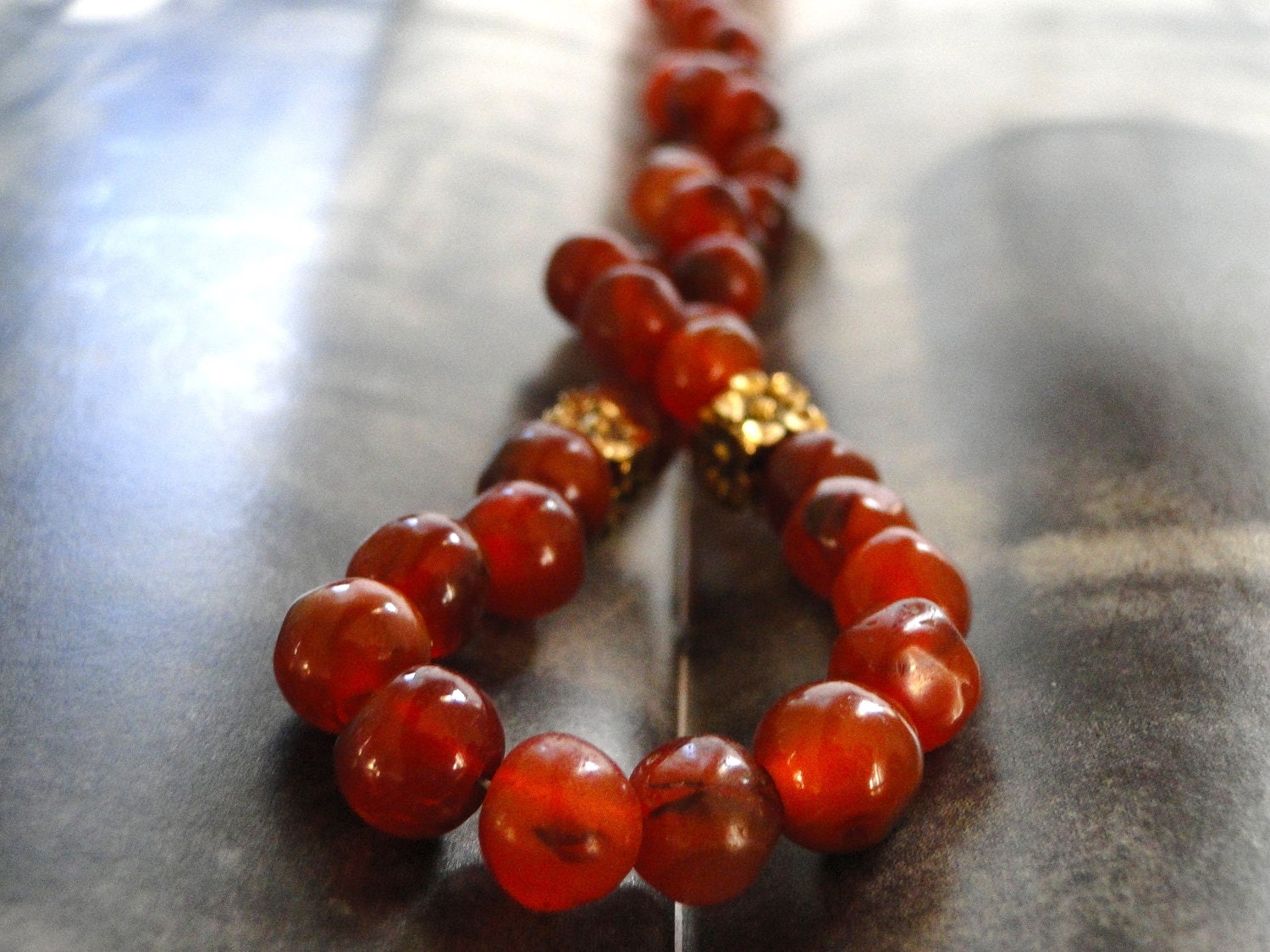 SALE Jewelry Necklace, Luxe Rustic Vintage African Carnelian Gemstone Necklace, Brass Trimmings, Gorgeous Layering Necklace