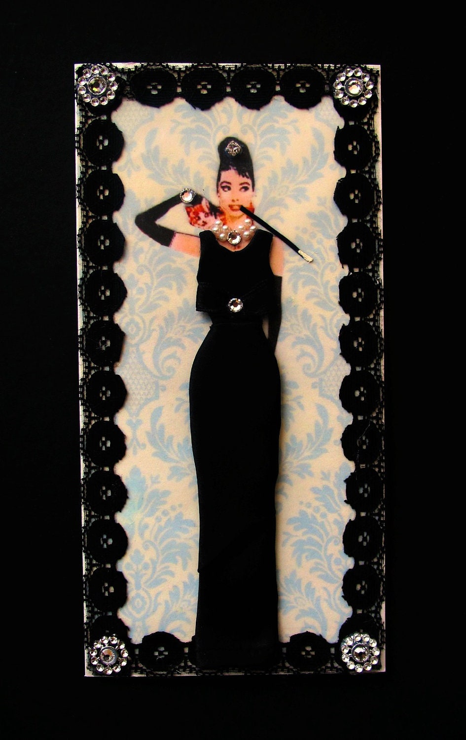 Breakfast at Tiffanys Dress Card / Audrey Hepburn / DL Size / Handmade Greeting Card
