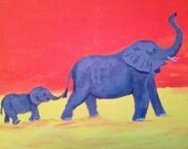 Elephant mom and babies limited print