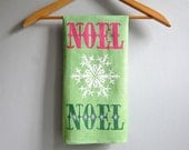 Tammis Keefe Linen Towel Christmas Noel Pink and Green 1950s Kitchen Decor Hand Tea Towel
