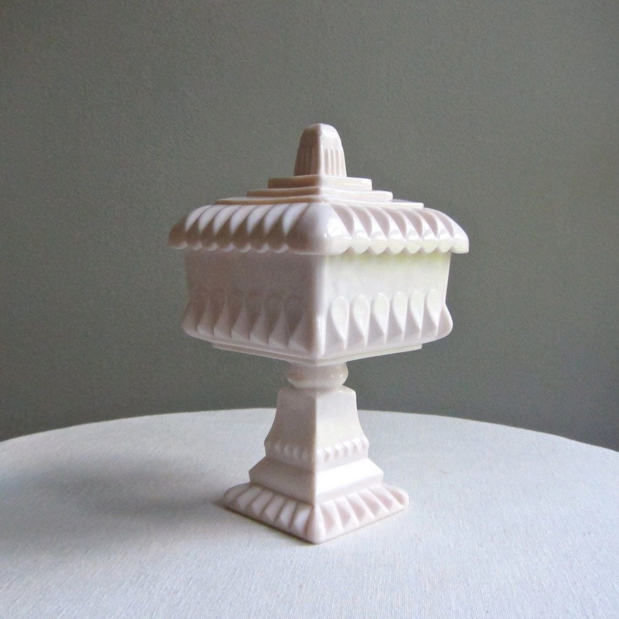 Vintage Pink Milk Glass Wedding Box by Jeannette - Large