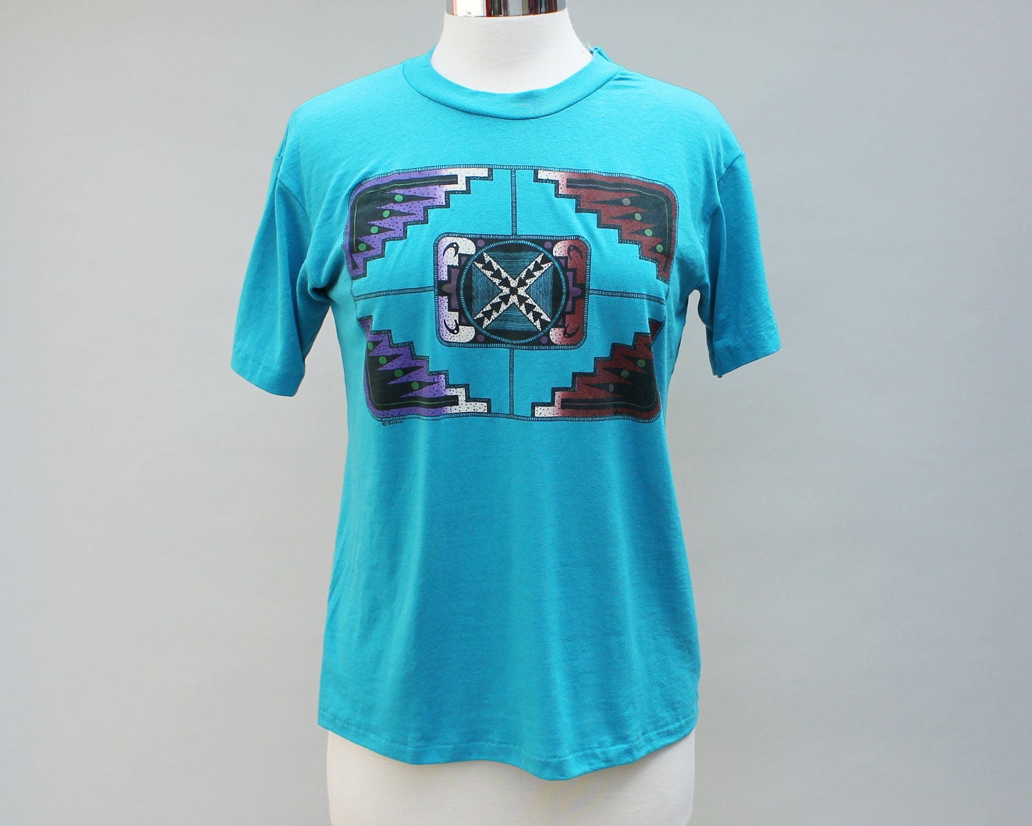 80s vintage turquoise southwest print t-shirt - small