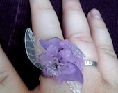 Two Leaves, adjustable ring in shades of purple lucite