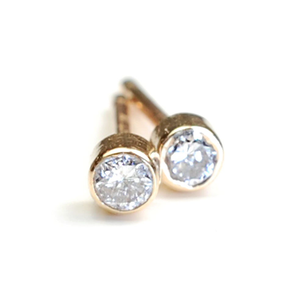 Diamond and Gold Stud Earrings, Diamond Earrings, Diamond Stud Earrings, Minimal Style,  .10 ct, Nixin
