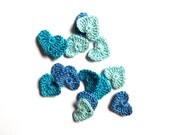 Blue hearts, crocheted applique, embellishments, scrapbooking, small wedding favors, wedding decorations /set of 15/