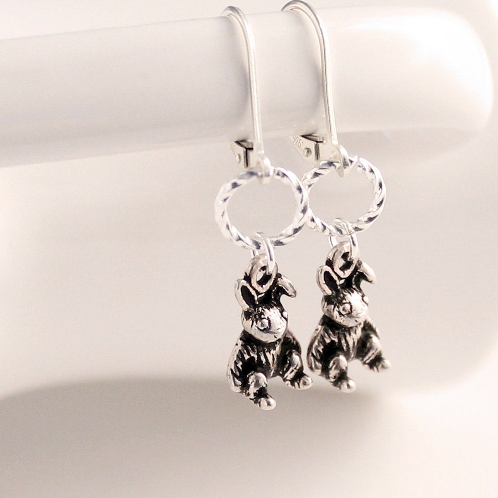 Sterling Earrings - Sterling Silver, Leverbacks, Rabbit Charms