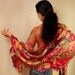 Love Flame / Luxury Silk Shawl Wrap Stole Red Yellow Blue Pink Silk on Wool Silk Embroidery Pure Wool Woven Flowers Shawl Floral Pashmina