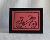 Linocut Bicycle Print, 4x6 Image Size, Hand-pulled Print, Wall Art