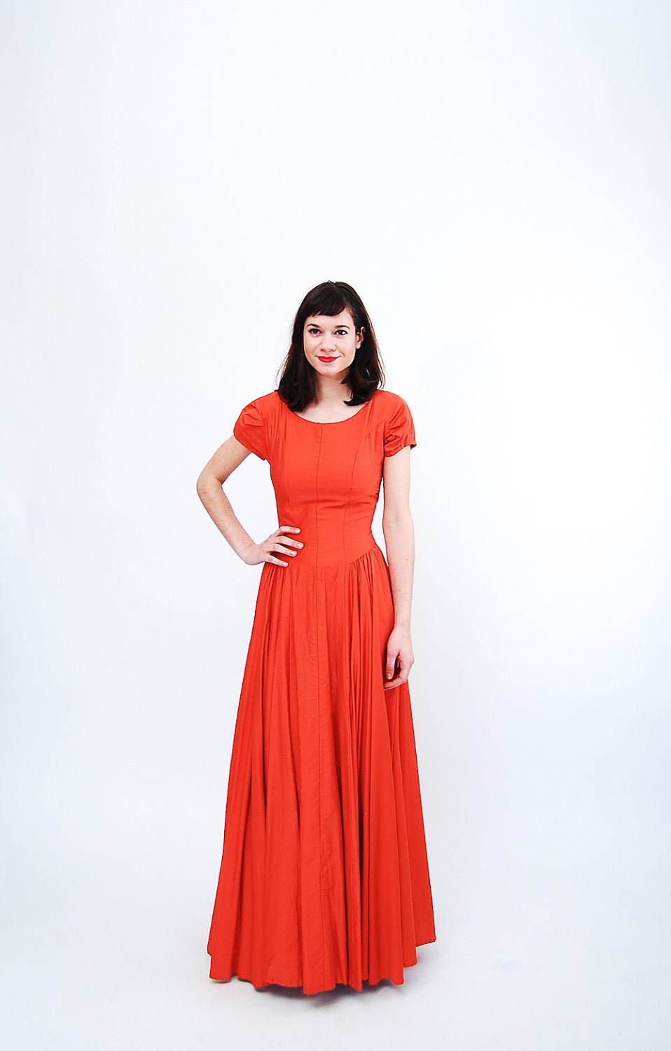 Vintage 1950s Evening Gown - 50s Formal Dress - Tangerine Tango