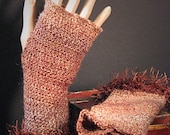 Warm, Wooly, Wonderful Shades of Brown Fingerless Gloves with Fringe Ready to Ship FREE SHIPPING