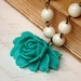 Romantic Rose Charm Necklace In Teal And Off white Vintage Beads