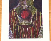 Original Linocut Tree and Snake Art Print (2004) - Natural Elements XXIII Signed by Artist - Home decor, wall art, linoleum printmaking