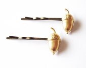 Acorn Bobby Pins - Gold Acorn Bobby Pins - Rustic Woodland Wedding Hair Accessories - Cute Adorable Minimal Nature Inspired Whimsical Dreamy