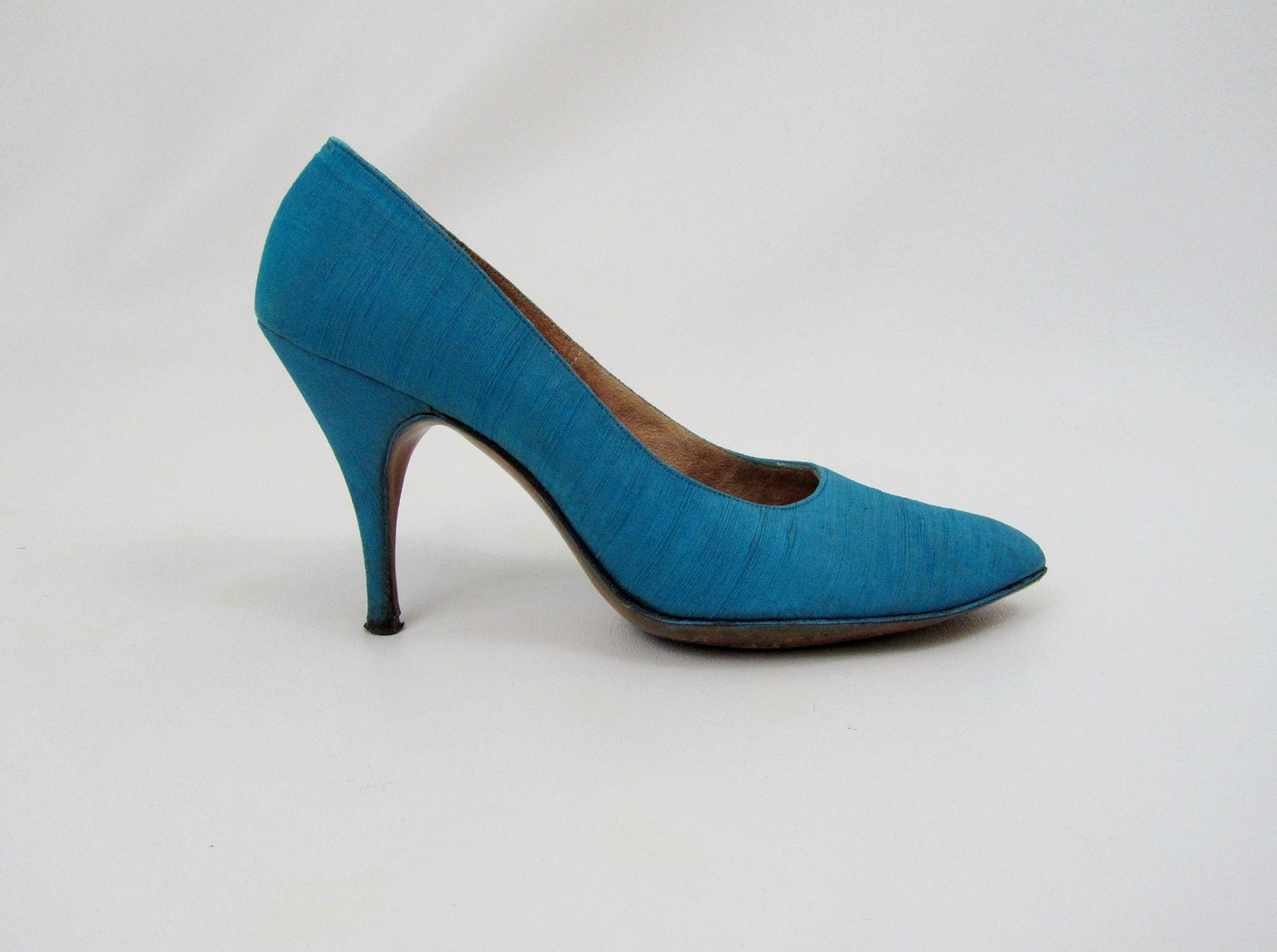 1950s 1960s Shoes Designer Stiletto Heels in Peacock Blue Size 6