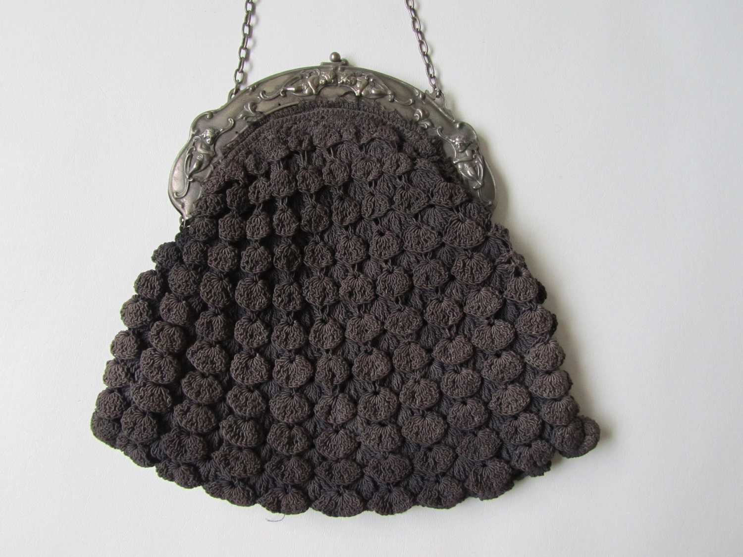 1920s Purse 1930s Corde Purse - Vintage Handbag with 1920s Cherub Silver Frame
