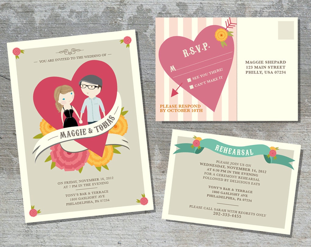 Wedding Invitation Suite Custom Cartoon printable design - Jamboree design