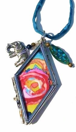 Wearable Art, Up-cycled Jewelry, Gift Under 50, Locket, Elephant Totem, Unique Gift, Rainbow Color,