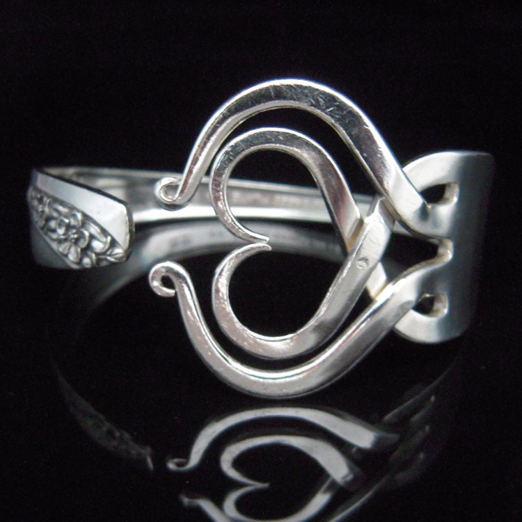 Recycled Jewelry Fork Bracelet in Heart Design Number Three