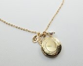 Personalized Gold Locket Necklace . "Timeless II" . Custom Initial Necklace, perfect Birthday, Best Friend Gift