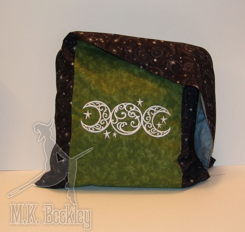 Olive Green Starry Night White Triple Moon Messenger Monk Bag Sling BoHo Hippie Purse