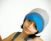 Crochet cap, beret, Beige Turquoise orange , Beautiful Warm Hat handmade, Back to school, unisex kids hat, fall autumn christmas gift idea