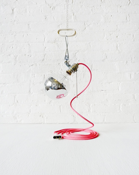 DIY Clip Clamp Light Lamp w/ Giant Silver Bowl with ANY Color Cord