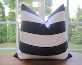 Pillow, Decorative Throw Pillow Cover, Navy and White Cabana Stripe Pillow Cover 22 x 22