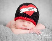 Love Mom Tattoo Beanie in Medium Gray/ Dark Gray or Black size 0-3 months or 3-6 months