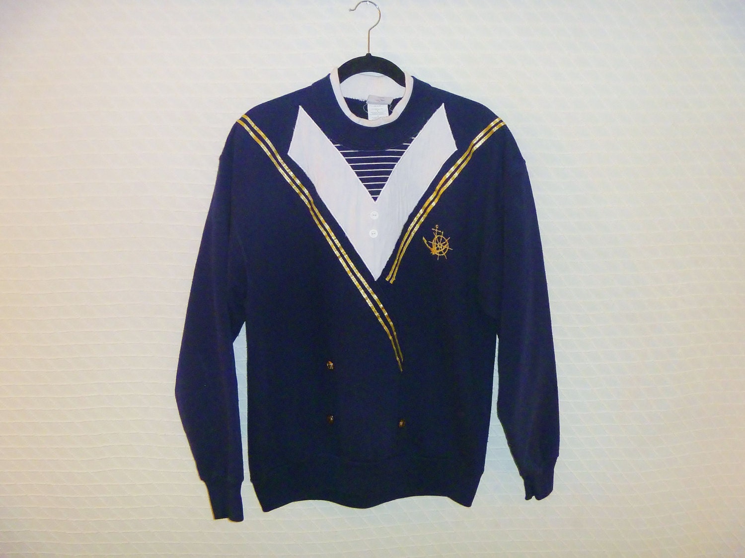 Vintage 80's Futuristic Double-Breasted Naval Sweatshirt Men's Large