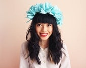 floral crown headband hair wreath - turquoise blue, romantic statement headpiece, large flower crown, oversized.