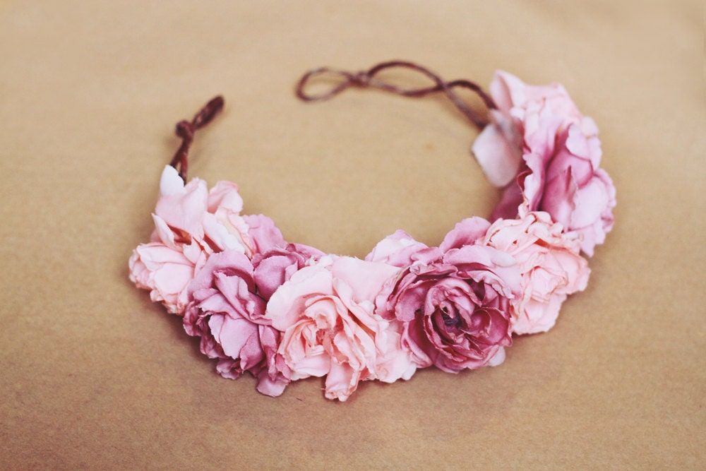 rose crown headband - pastel pink, flower crown, Lana del ray, santa monica, large rose hair wreath, festival crown, romantic.