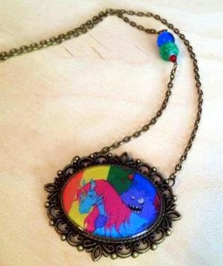 Cameo Pendant and Necklance Rainbow unicorn and Rawr