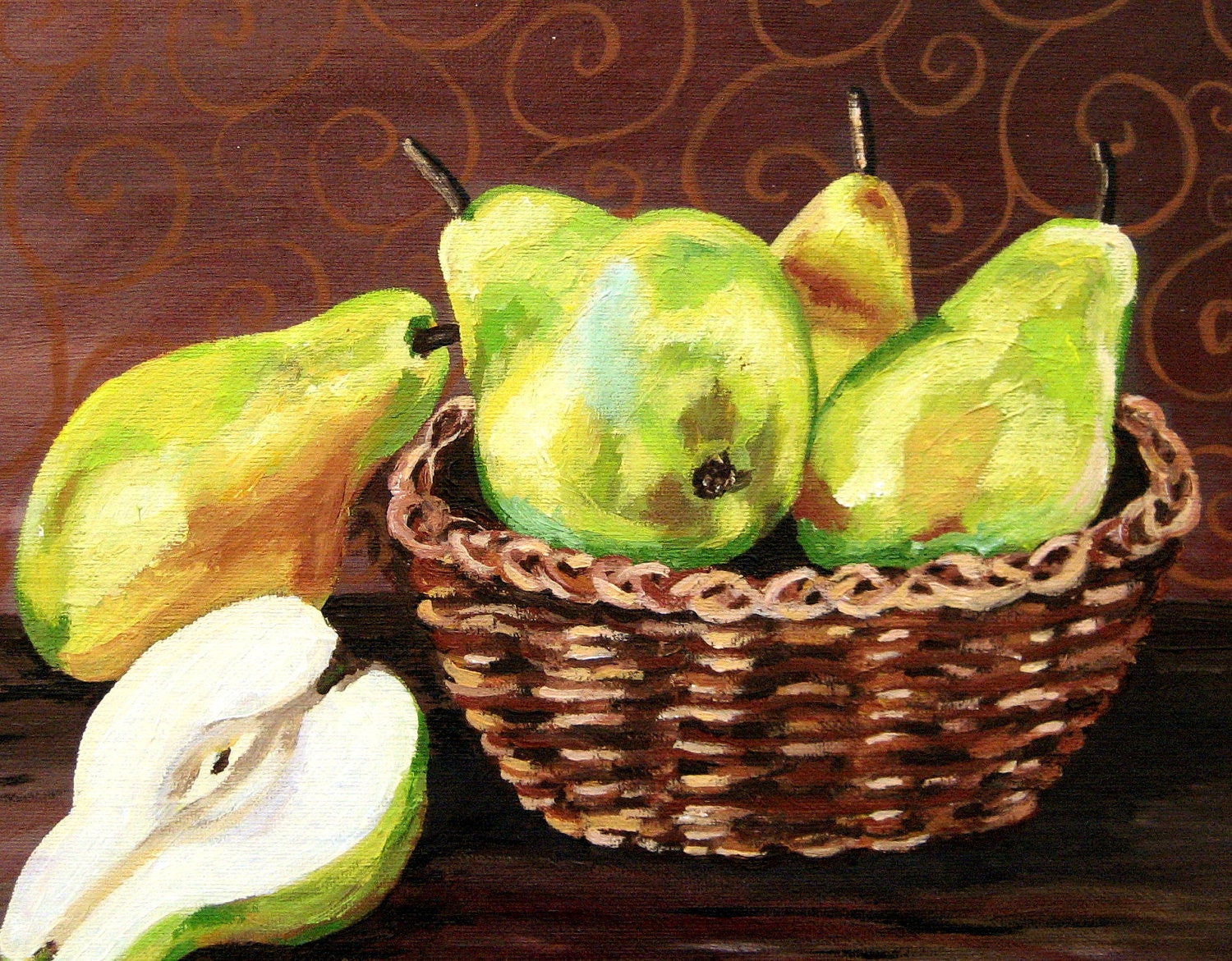 original painting - Pears in a basket