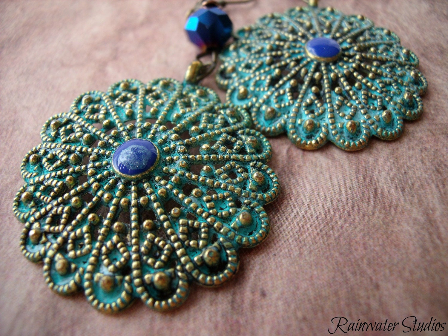 Inspirations of Marrakech-OOAK- Turquoise Patina Medallion Earrings