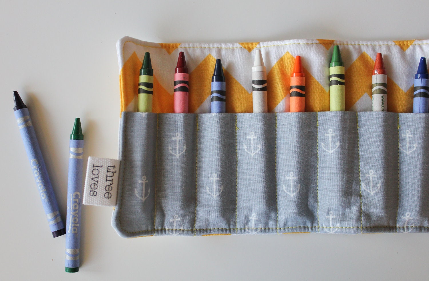 Crayon Roll Up - Yellow Chevron - 16 Crayola Crayons Included - Stocking Stuffer