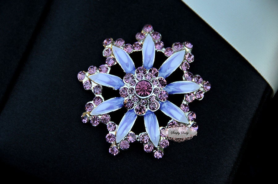 RD254 Large PURPLE Flower Rhinestone Flatback Crystal Metal Embellishment Brooch DIY Wedding Bridal Bouquet flower hair