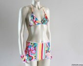 Floral Bikini Swimsuit  Heats Strips Lingerie Top Bra kawaii Cosplay Resort - SPECIAL ETSY PRICE