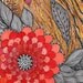 POPPY FLOWER print 8x10- black ink and acrylic fine art print red grey orange