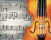Violin Love - Matted 8x10 Watercolor Print - Music, sheet music, notes, drawing, viola, string - DAY 154 Print