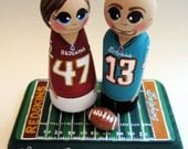 Wedding Cake Topper, Custom Painted Wood Peg Dolls / Football, Hockey, Basketball, Baseball / Sports Fan