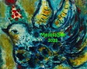 Bird with Polka Dot Hat Giclee print 5x5 by Melissa BEE
