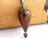 Steampunk Necklace, Brown Hot Air Balloon of Blown glass and brass filigree - Hot Air Balloon Necklace